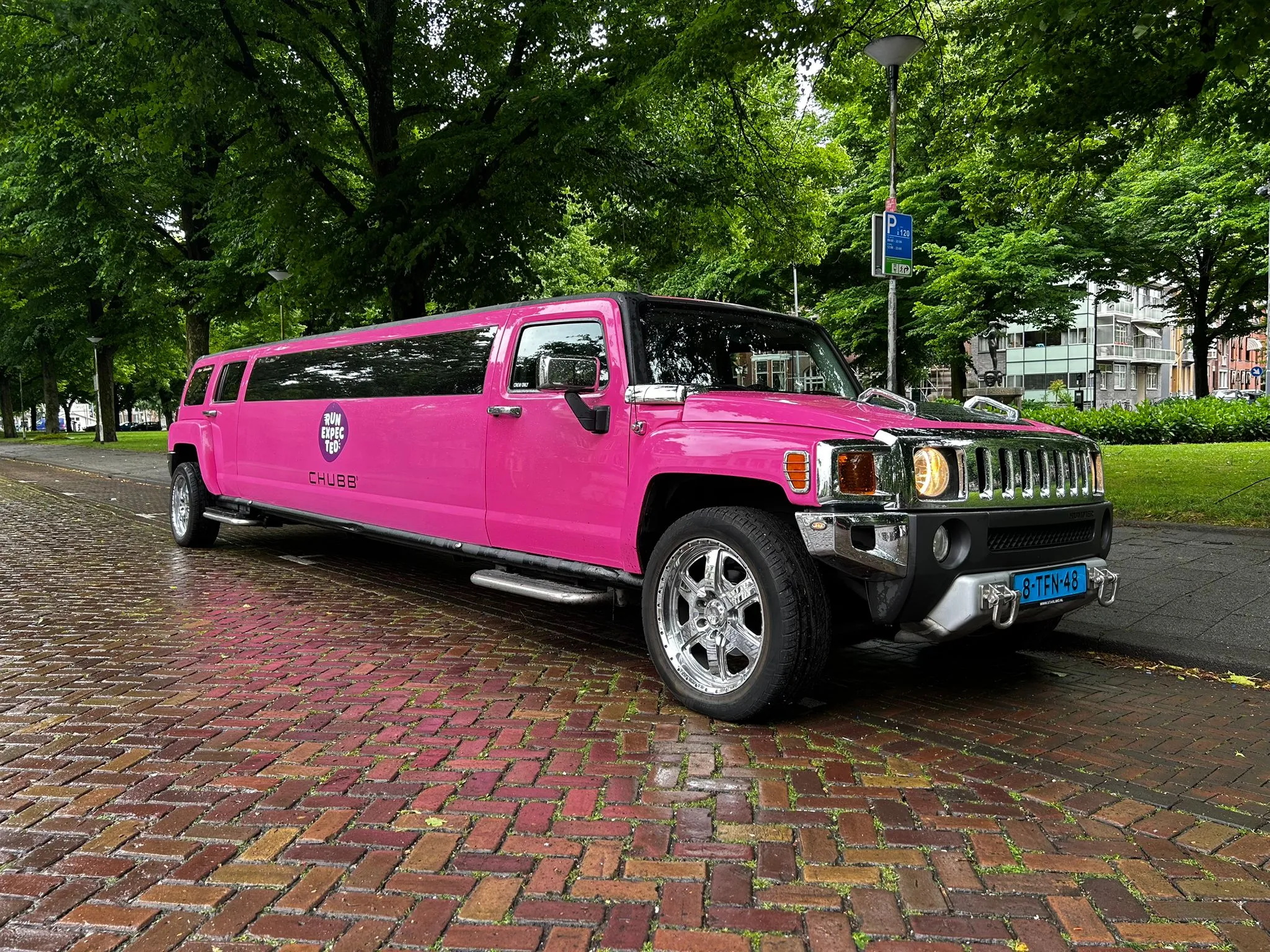 Sfeervol interieur van de roze Hummer