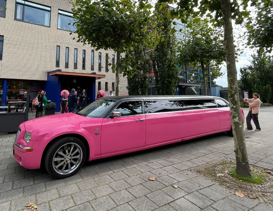 Roze Chrysler limousine